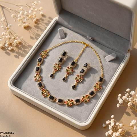 PNSH00066 FRN Rectangle Flower Necklace Set - PNSH