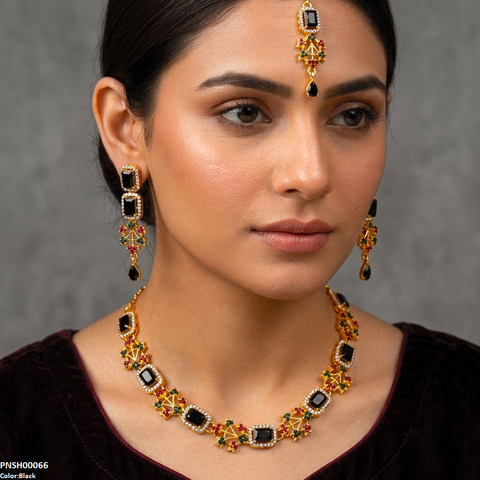 PNSH00066 FRN Rectangle Flower Necklace Set - PNSH