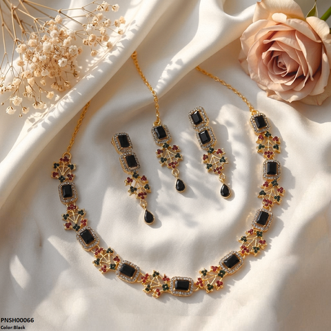 PNSH00066 FRN Rectangle Flower Necklace Set - PNSH