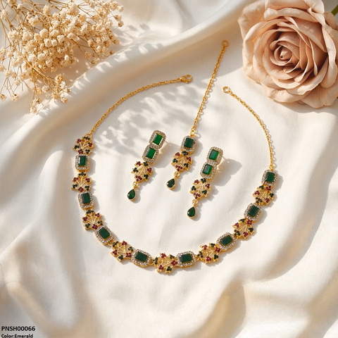 PNSH00066 FRN Rectangle Flower Necklace Set - PNSH
