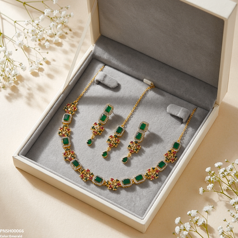 PNSH00066 FRN Rectangle Flower Necklace Set - PNSH