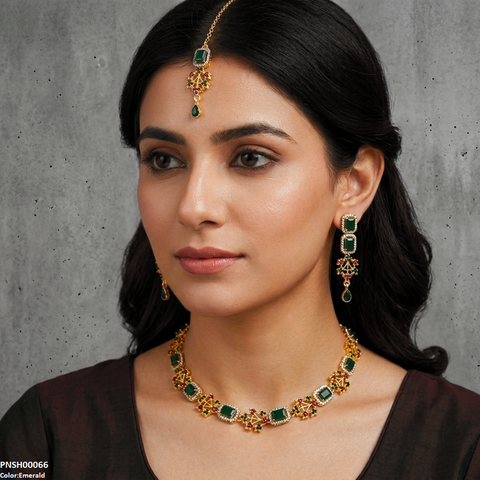 PNSH00066 FRN Rectangle Flower Necklace Set - PNSH
