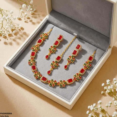 PNSH00066 FRN Rectangle Flower Necklace Set - PNSH