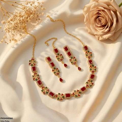 PNSH00066 FRN Rectangle Flower Necklace Set - PNSH
