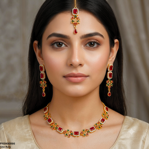 PNSH00066 FRN Rectangle Flower Necklace Set - PNSH