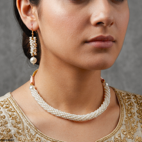 PNSH00067 FRN Pearl Round Necklace Set - PNSH