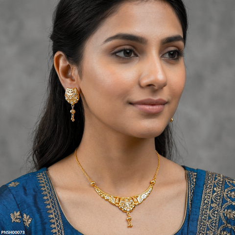 PNSH00073 FRN Flower Filligree Round Drop Necklace Set - PNSH