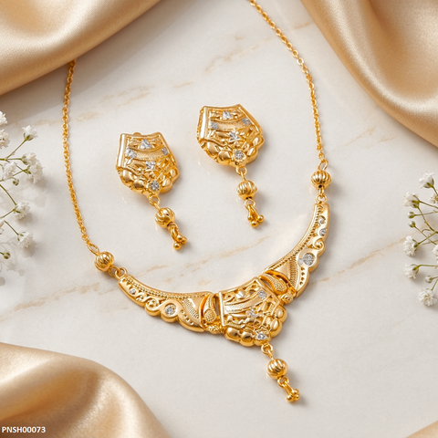 PNSH00073 FRN Flower Filligree Round Drop Necklace Set - PNSH
