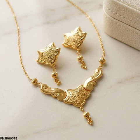 PNSH00076 FRN Floral Flower Round Drop Necklace Set - PNSH