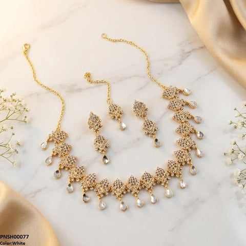 PNSH00077 FRN Double Tear Drop  Necklace Set - PNSH