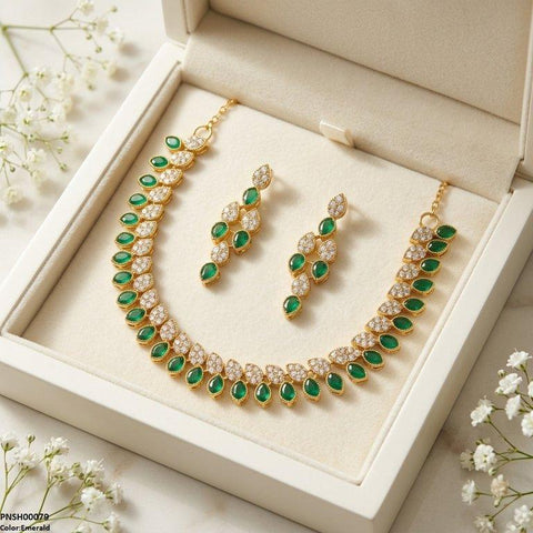 PNSH00079 FRN Tear Leaf Necklace Set - PNSH