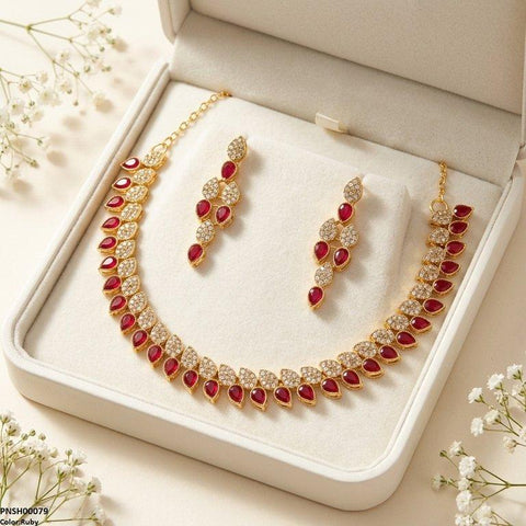 PNSH00079 FRN Tear Leaf Necklace Set - PNSH