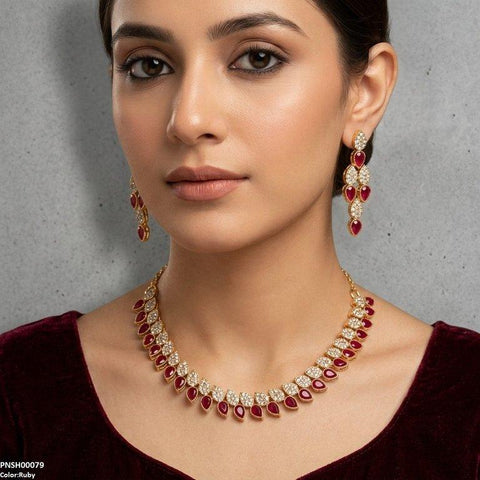 PNSH00079 FRN Tear Leaf Necklace Set - PNSH