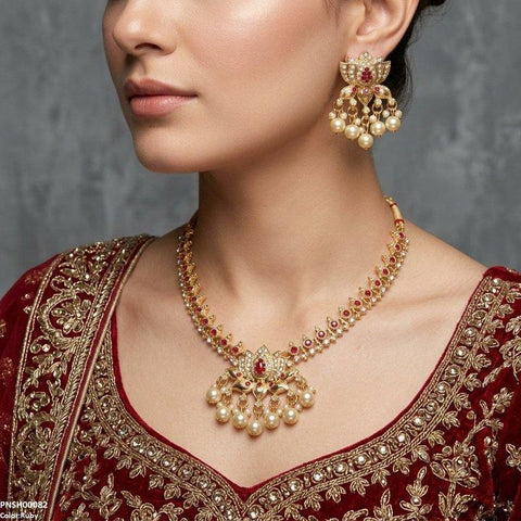 PNSH00082 SDQ Tear/Flower Pearl Drop Necklace Set