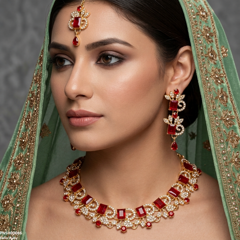 PNSH00086 FRN Rectangle/Tear Drop Necklace Set - PNSH