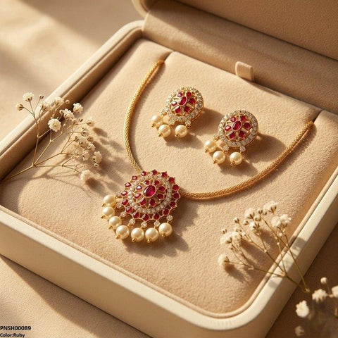 PNSH00089 SDQ Oval Round Pearl Drop Necklace Set - PNSH