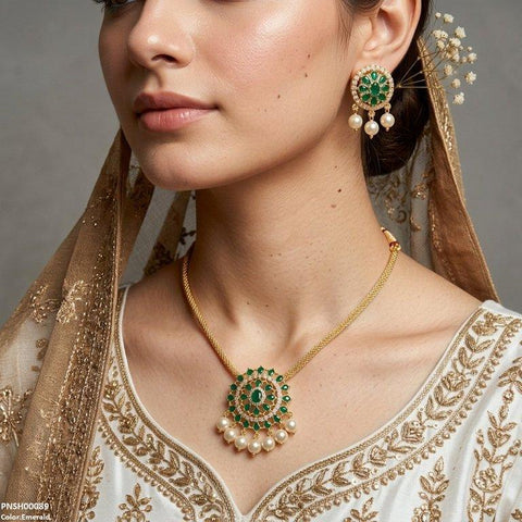 PNSH00089 SDQ Oval Round Pearl Drop Necklace Set - PNSH
