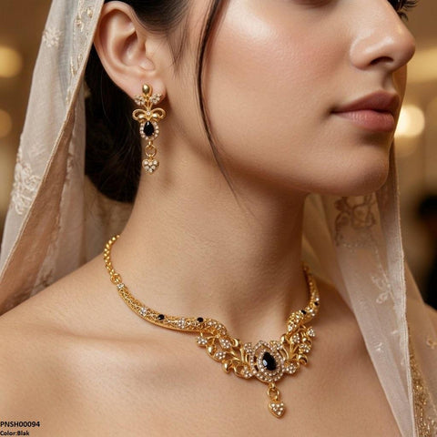 PNSH00094 SDQ Filligree Heart Drop Necklace Set - PNSH