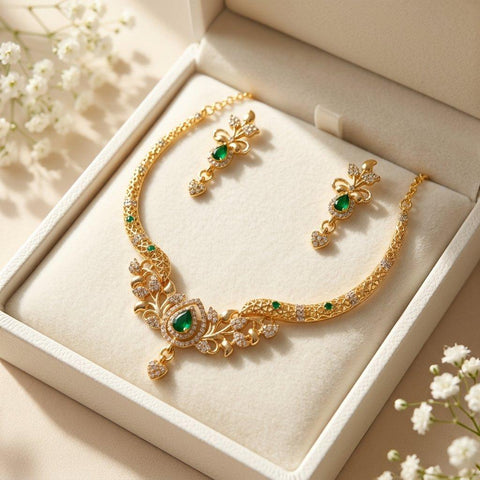 PNSH00094 SDQ Filligree Heart Drop Necklace Set - PNSH