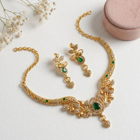 PNSH00094 SDQ Filligree Heart Drop Necklace Set - PNSH