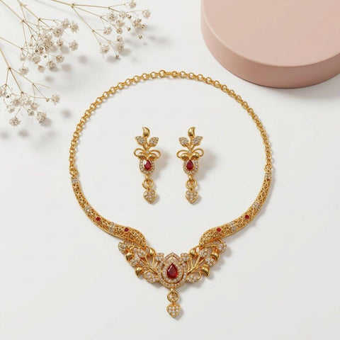 PNSH00094 SDQ Filligree Heart Drop Necklace Set - PNSH
