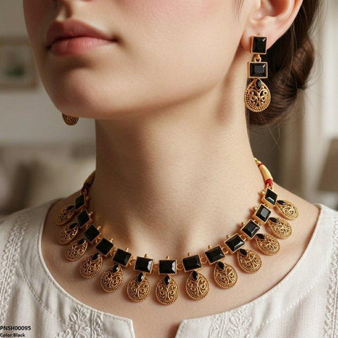 PNSH00095 SDQ Rectangle Tear Necklace Set - PNSH
