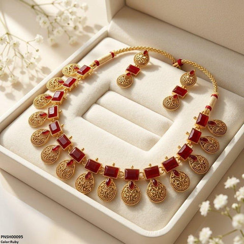 PNSH00095 SDQ Rectangle Tear Necklace Set - PNSH