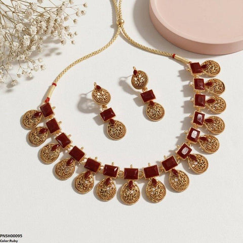 PNSH00095 SDQ Rectangle Tear Necklace Set - PNSH