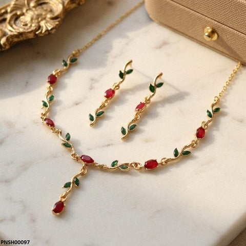 PNSH00097 SDQ Tulip Flower Drop Necklace Set - PNSH