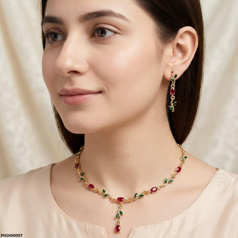 PNSH00097 SDQ Tulip Flower Drop Necklace Set - PNSH