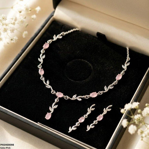 PNSH00098 SDQ Tulip Flower Drop Necklace Set - PNSH