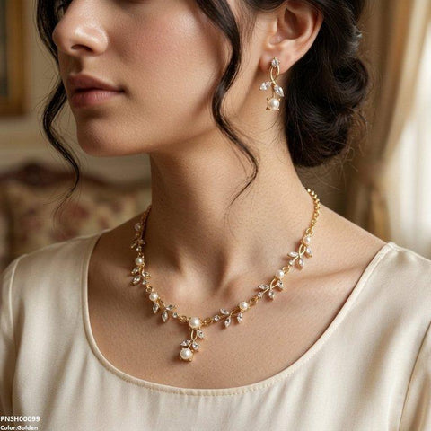 PNSH00099 SDQ Pearl Blossom Vine Necklace Set - PNSH