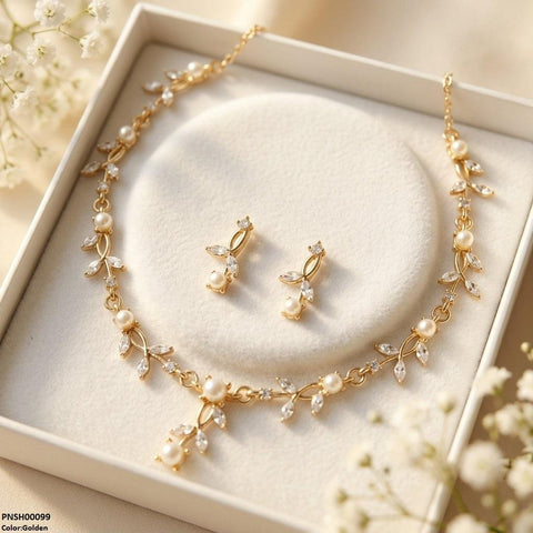 PNSH00099 SDQ Pearl Blossom Vine Necklace Set - PNSH