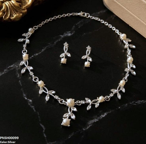 PNSH00099 SDQ Pearl Blossom Vine Necklace Set - PNSH