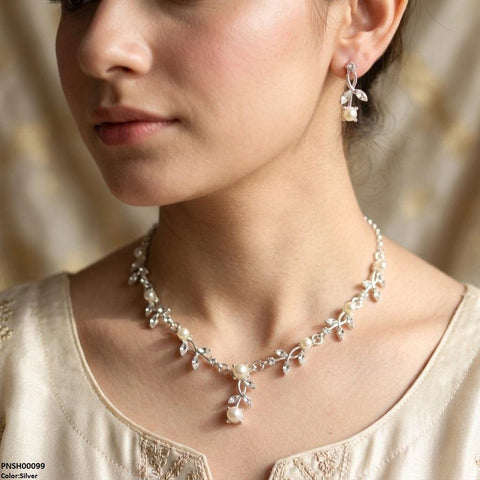 PNSH00099 SDQ Pearl Blossom Vine Necklace Set - PNSH
