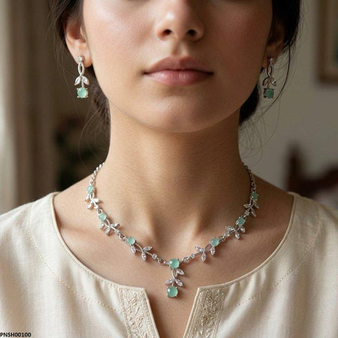 PNSH00100 SDQ Round Blossom Vine Necklace Set - PNSH