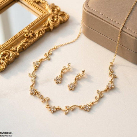 PNSH00101 SDQ Tulip Flower Drop Necklace Set - PNSH