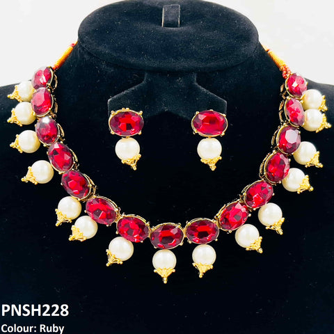 PNSH228 SDQ Oval Pearl Necklace Set - PNSH