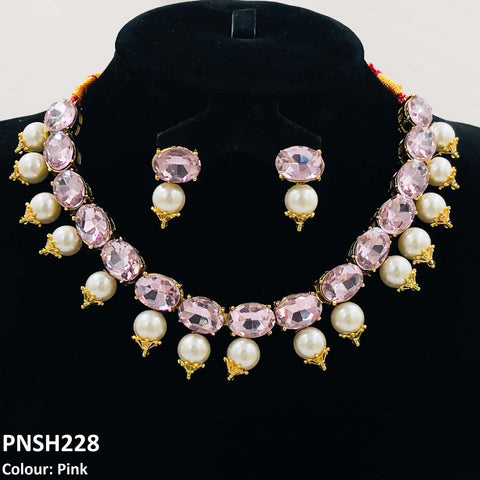 PNSH228 SDQ Oval Pearl Necklace Set - PNSH