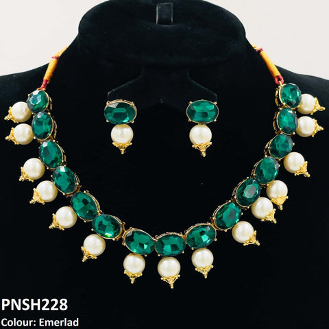 PNSH228 SDQ Oval Pearl Necklace Set - PNSH