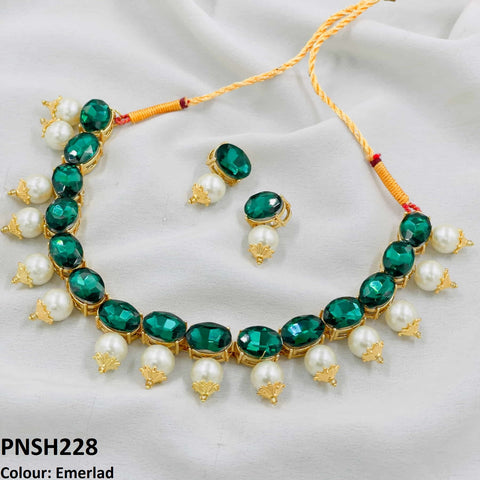 PNSH228 SDQ Oval Pearl Necklace Set - PNSH