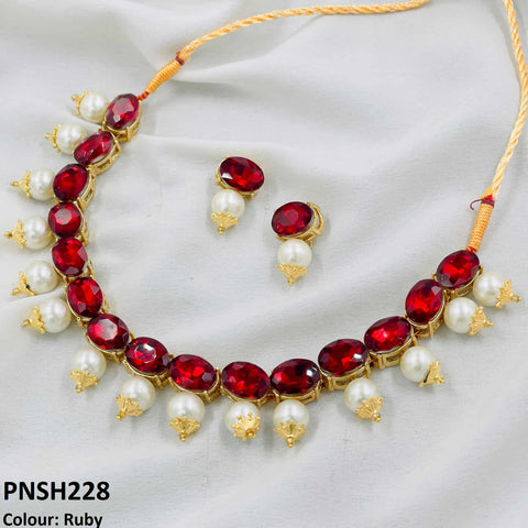 PNSH228 SDQ Oval Pearl Necklace Set - PNSH