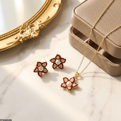 PPSH00280 ABD  Pearl Flower Pedant Set - PPSH