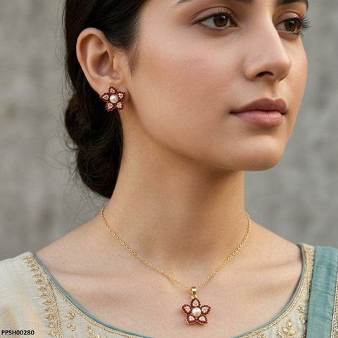 PPSH00280 ABD  Pearl Flower Pedant Set - PPSH
