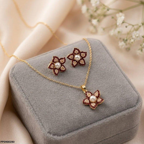 PPSH00280 ABD  Pearl Flower Pedant Set - PPSH