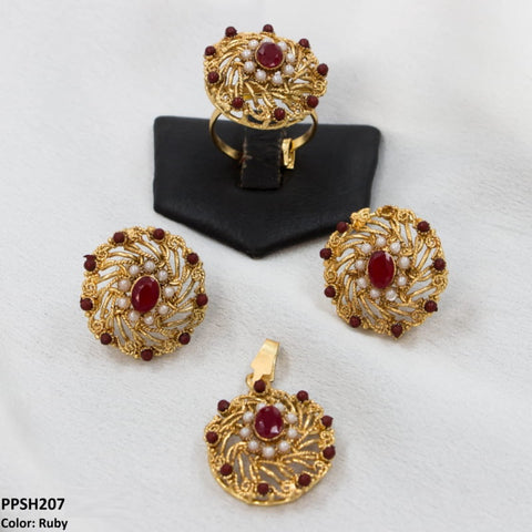 PPSH207 FRZ Oval With Layers Pendant Set - PPSH