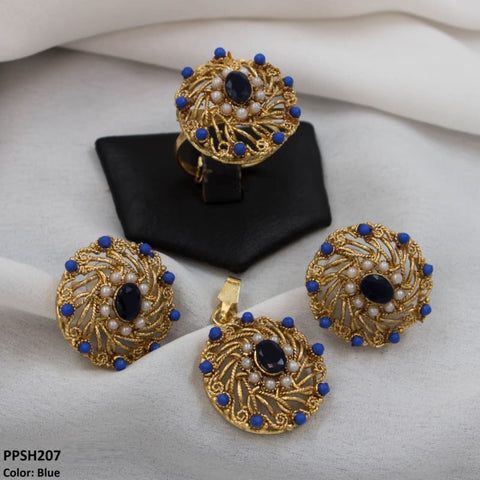 PPSH207 FRZ Oval With Layers Pendant Set - PPSH