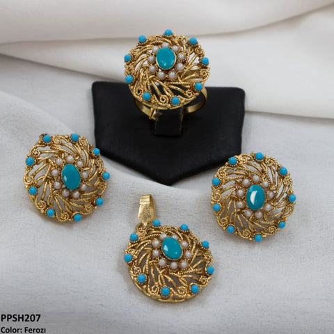 PPSH207 FRZ Oval With Layers Pendant Set - PPSH