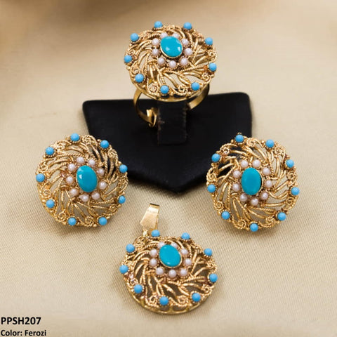 PPSH207 FRZ Oval With Layers Pendant Set - PPSH