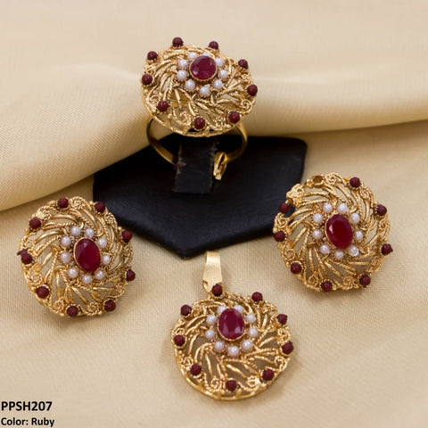 PPSH207 FRZ Oval With Layers Pendant Set - PPSH